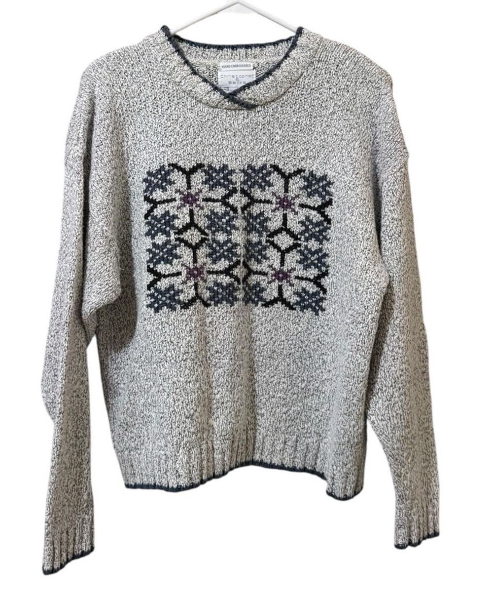 Christopher & Banks Vintage Hand Embroidered Snowflake Sweater Women Size Large